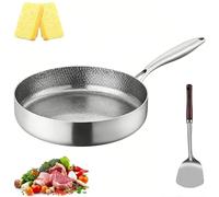 Pure Titanium Frying Pan, 18/10 Stainless Steel Hammered & Fish Scale Surface, Scratch Resistant Non-Stick Pan with Lid, PTFE & PFOA Free, Induction Compatible, Dishwasher Safe (28CM,Without Lid)
