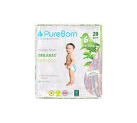 PureBorn Pannolini usa e getta per bambini in bambù naturale biologico_Taglia 6, da 16 a 20 kg_20 pezzi_Assorted_Confezione singola_Premium Super Soft_ Massima protezione dalle perdite_Pannolini