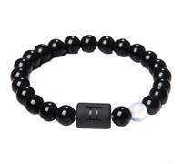 PureBowlic Bracciale con pietra naturale per uomini e donne, elastico con 12 segni di costellazione e onice per occhio di tigre, gioiello astrologico unisex, 19 cm regolabile (C)