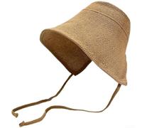 PureBowlic Cappello alla pescatora da donna in cotone e lino, a tesa larga, protezione dai raggi UV, traspirante, per viaggi estivi, all'aperto, cachi, 55-60 cm