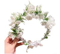 PureBowlic Corona per capelli floreale per donne e ragazze, morbida fascia con fiori in rete con dettagli artigianali, ghirlanda bohémien per matrimoni, fotografie, feste, stile dolce e fresco (bianco