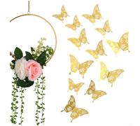 PureBowlic Decalcomanie da parete 3D a forma di farfalla con finitura metallica, adesivi moderni in metallo per decorazione del soggiorno, oro, oro rosa e argento, dimensioni miste 8 cm, 10 cm, 12