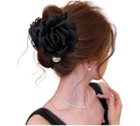 PureBowlic Fermacapelli a Granchio con Perle e Fiori in Garza | Perle delicate, floreale, garza morbida, tocco romantico, elegante e raffinato(4745 Black)