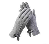 PureBowlic Guanti da donna in cashmere con fiocco, foderati in pile termico | Guanti invernali da donna in cashmere, con fiocco, foderati in pile termico, guanti antiscivolo in silicone