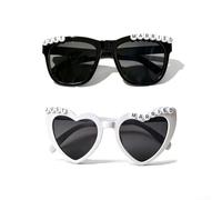 PureBowlic Occhiali da sole a forma di cuore con lenti nere UV400 Fashion | Elegante cornice a forma di cuore, inserti con lettere perlate, lenti nere UV400, per un look alla moda, design unisex
