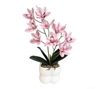 PureBowlic Orchidea artificiale rosa Cymbidium in vaso di ceramica bianca, 35 cm, pianta realistica con ciottoli decorativi per casa, ufficio, tavolo, scrivania, mensola, bagno, soggiorno (rosa)