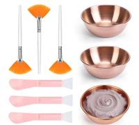 PureBowlic Set di 9 strumenti per maschera facciale con ciotole e spazzole in acciaio inossidabile, kit per trattamenti viso Gold Spa, include 3 ciotole per miscelazione, pennelli a ventaglio e