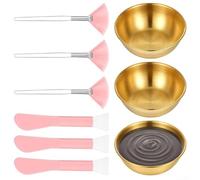 PureBowlic Set di 9 strumenti per maschera facciale con ciotole e spazzole in acciaio inossidabile, kit per trattamenti viso Gold Spa, include 3 ciotole per miscelazione, pennelli a ventaglio e