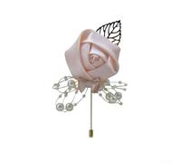 PureBowlic Spilla a forma di rosa artificiale con perle e raso, elegante spilla floreale per abito da sposa, ballo di fine anno, anniversario, cena formale, cocktail party, 9,9 x 5,1 cm