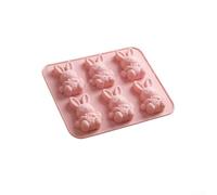 PureBowlic Stampo in silicone 3D a forma di coniglio per cubetti di ghiaccio, cioccolato, caramelle e gelatina, vassoio flessibile a forma di coniglietto per Pasqua, feste, bar, cucina rosa, 18 x 15