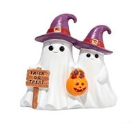 PureBowlic Statua Halloween Doppio per spettro con Zucca e Statua Halloween | Design creativo, due spettri giocosi, tiene zucca e , festosa unica(Purple Hat)