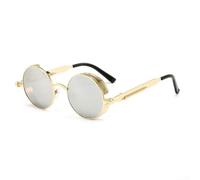 PureBowlic Steampunk Occhiali da sole rotondi da uomo in metallo cerniera a molla retrò