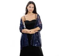 PureBowlic Stola da scialle con stelle e luna, per matrimonio, matrimonio | Elegante copertura da donna ricamata da sera, morbida, traspirante, con paillettes, in poliestere, bianco, 60 x 190 cm
