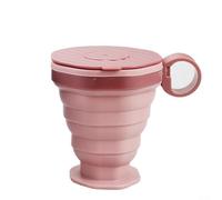 PureBowlic Tazza da caffè pieghevole in silicone con coperchio, portatile, a prova di perdite, per viaggi, campeggio, escursionismo, bevande calde e fredde, compatta, 9,8 cm, rosa