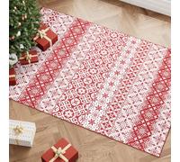 PureCozy Zerbino Natalizio Tappeto 60x90cm Ingresso Interno Camera da Letto Rosso Antiscivolo Lavabile Tappeti Natalizi Cervo Neve Tappetto Per Albero di Natale Piccolo Pelo Corto Morbido Carpet
