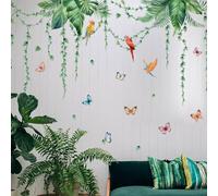 Purekay Adesivi Murali Foglie Verdi Tropicali Adesivi da Parete Piante Foglie Giungla Adesivi da Parete Edera Vite Appesa Uccelli Decorazione Murale Camera da Letto Soggiorno Camerette Finestra