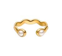 Purelei® Anello Dewdrop - Anello ondulato regolabile con perle di madreperla - Acciaio inossidabile 18K placcato oro/argento/oro rosa - Taglia 50-60 - Anello elegante da donna, Anpassbar, Acciaio