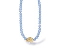 Purelei Blue Lagoon - Collana da donna con perle di vetro e ciondolo a forma di conchiglia, collana di perle in acciaio inox placcato oro, collana regolabile da 35 a 45 cm, gioielli estivi, collana