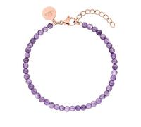 Purelei Bracciale Amethyst, Bracciale da donna in acciaio inossidabile resistente, Bracciale impermeabile con perle di ametista, Lunghezza 16-19 cm regolabile (Oro rosa)
