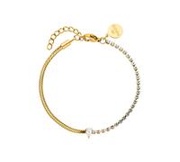 Purelei Bracciale Fusion - Design a due parti con catena da tennis con zirconi e catena a serpente - acciaio inossidabile placcato oro - pietra goccia bianca - regolabile 16 - 20 cm - oro/argento/oro