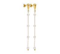 Purelei® Dewdrop Orecchini - Eleganti pendenti con perle di conchiglia su catena fine - Acciaio inossidabile placcato oro 18 carati - Lunghezza 75 mm - Gioielli di perle festive da donna - Oro/Argento