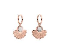 Purelei Eldorado, orecchini a cerchio, impermeabili, con ciondolo a forma di ventaglio e pietra preziosa in acciaio inox, placcato oro 14 K, argento e placcato in oro rosa 18 carati, orecchini