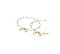 Purelei Endless Love - Set di 2 bracciali con anelli a forma di cuore e zirconi cubici - acciaio inox regolabile 19 cm - oro/argento/oro rosa, 19 cm, Acciaio inossidabile, Agata