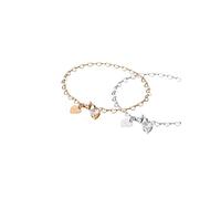 Purelei Endless Love - Set di 2 bracciali con anelli a forma di cuore e zirconi cubici - acciaio inox regolabile 19 cm - oro/argento/oro rosa, 19 cm, Acciaio inossidabile, Agata