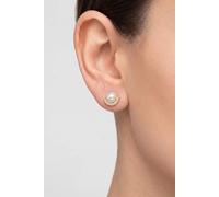 Halo Orecchini a perle con mezzo cerchio in ossido di zirconio - Acciaio inossidabile placcato in oro 18 carati - Gioiello elegante per donna - Perle Seashell da 6 mm - Oro/Argento/Oro rosa Purelei®