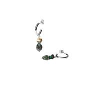 Purelei® Island Dream - Orecchini a cerchio con amazzonite, agata verde e giada di albite, in acciaio inox placcato oro 18 carati, 37 mm, stile bohémien estivo, Normal, Acciaio inossidabile, Abalone