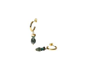 Purelei® Island Dream Orecchini - Orecchini a cerchio con Amazonite, Agata verde & Albite-Jade - Acciaio inossidabile 18K placcato oro - Orecchini a lobo da donna 37 mm - Look estivo boho, Normal