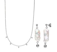 Purelei® Kahakai - Set di gioielli da donna in acciaio inossidabile, resistente all'acqua e orecchini con perle Keshi, Acciaio inossidabile, Non pertinente.