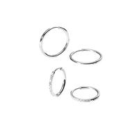 Purelei Lovely Glitter - Set di 2 paia di orecchini a cerchio (placcati in oro o argento), piccoli zirconi e grandi orecchini a cerchio, impermeabili, ipoallergenici, Normal, Acciaio inossidabile