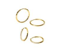 Purelei Lovely Glitter - Set di 2 paia di orecchini a cerchio (placcati in oro o argento), piccoli zirconi e grandi orecchini a cerchio, impermeabili, ipoallergenici, Normal, Acciaio inossidabile