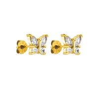 PURELEI® Orecchini a farfalla (oro), impermeabili, a forma di farfalla, in acciaio inox con gemma, regalo per donne e ragazze, Acciaio inossidabile