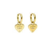 Purelei Orecchini a forma di cuore con occhio - resistenti all'acqua | Piccoli orecchini a cerchio con ciondolo a forma di cuore e zirconia scintillante | Acciaio inossidabile e placcatura in oro 18K