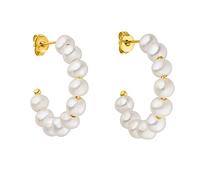 PURELEI® Orecchini Aina (oro, argento, oro rosa), impermeabili, con perle, piccoli orecchini a cerchio in acciaio inox, regalo per donne, diametro 22 mm, Acciaio inossidabile, Perla