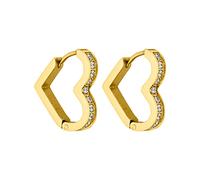 PURELEI® Orecchini Glitter Heart (oro, argento), Orecchini da donna a cuore in acciaio inossidabile con pietre preziose, Orecchini a cerchio waterproof, 16 mm x 17 mm (Oro, Acciaio inossidabile)