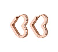 PURELEI® Orecchini Glitter Heart (oro rosa), in acciaio inox durevole con pietre preziose, orecchini a cerchio a forma di cuore, lunghezza 16 mm, larghezza 17 mm, Acciaio inossidabile