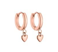PURELEI® Orecchini Lovely Heart (argento, oro rosa), orecchini donna in acciaio inossidabile, orecchini a cerchio con pendente a cuore, waterproof, 13 mm di diametro (Oro rosa)