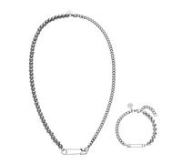 Purelei® Set di gioielli Kipi (oro, argento, oro rosa), Set di collana e bracciale unisex in acciao inossidabile, Set regalo con collana e bracciale con spilla da balia, waterproof (Argento)