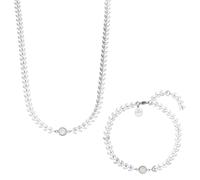 Purelei Set di gioielli Laka (argento), Set di collana e bracciale donna in acciao inossidabile, Set regalo con collana donna e bracciale con pietra e foglie di alloro, waterproof