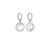 Purelei Shining Moon - Orecchini da donna con madreperla e zirconi, eleganti orecchini a cerchio in acciaio inox con ciondolo a forma di luna, orecchini scintillanti, regalo per donne