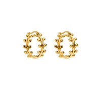 Purelei Tiny Leaf - Orecchini a cerchio, impermeabili, con motivo a foglie, in acciaio inox, placcatura in oro 14 carati, argento e oro rosa 18 carati, delicati orecchini naturali, normale, Acciaio