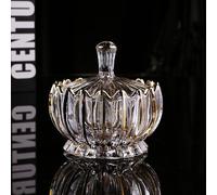 Puremagics Piatto per caramelle in vetro dorato dipinto a mano con coperchio in cristallo, piatto per noci, ciotola decorativa, piatto di cioccolato, decorazione in cristallo per soggiorno e sala da