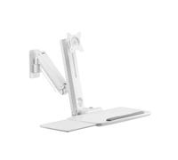 PureMounts Supporto per monitor con vassoio per tastiera, supporto per schermo a parete con vassoio per tastiera, regolabile in altezza, orientabile, inclinabile, postazione di lavoro in piedi, bianco