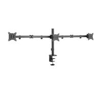 PureMounts supporto per monitor, supporto per monitor per 3 schermi, da 17 a 27 pollici, regolabile in altezza, inclinabile, girevole, VESA 75 e 100, supporto da scrivania, supporto per schermi, nero