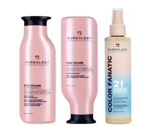 Pureology Pure Volume Shampoo, Conditioner and Color Fanatic Spray Routine for Flat and Fine Hair