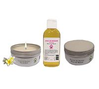 Purespa - Kit per massaggio professionale con olio da massaggio Sensuelle(fiore di Monoi, 100 ml) + 1 candela per massaggio naturale + 1 burro di karité