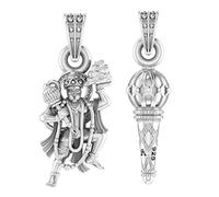 Purezza in puro argento sterling con ciondolo a medaglione del Signore Hanuman Bajrang Bali e il suo Gada per uomini e donne per una buona salute e ricchezza (argento) inclusa catena in argento
